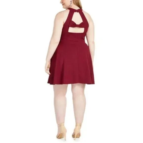 Speechless Plus Size Cutout Bow Back Fit & Flare Dress, New Magenta, - Picture 3 of 11